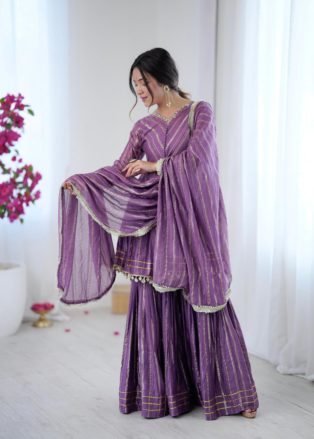 Elegant Purple Partywear Sharara Anarkali Set