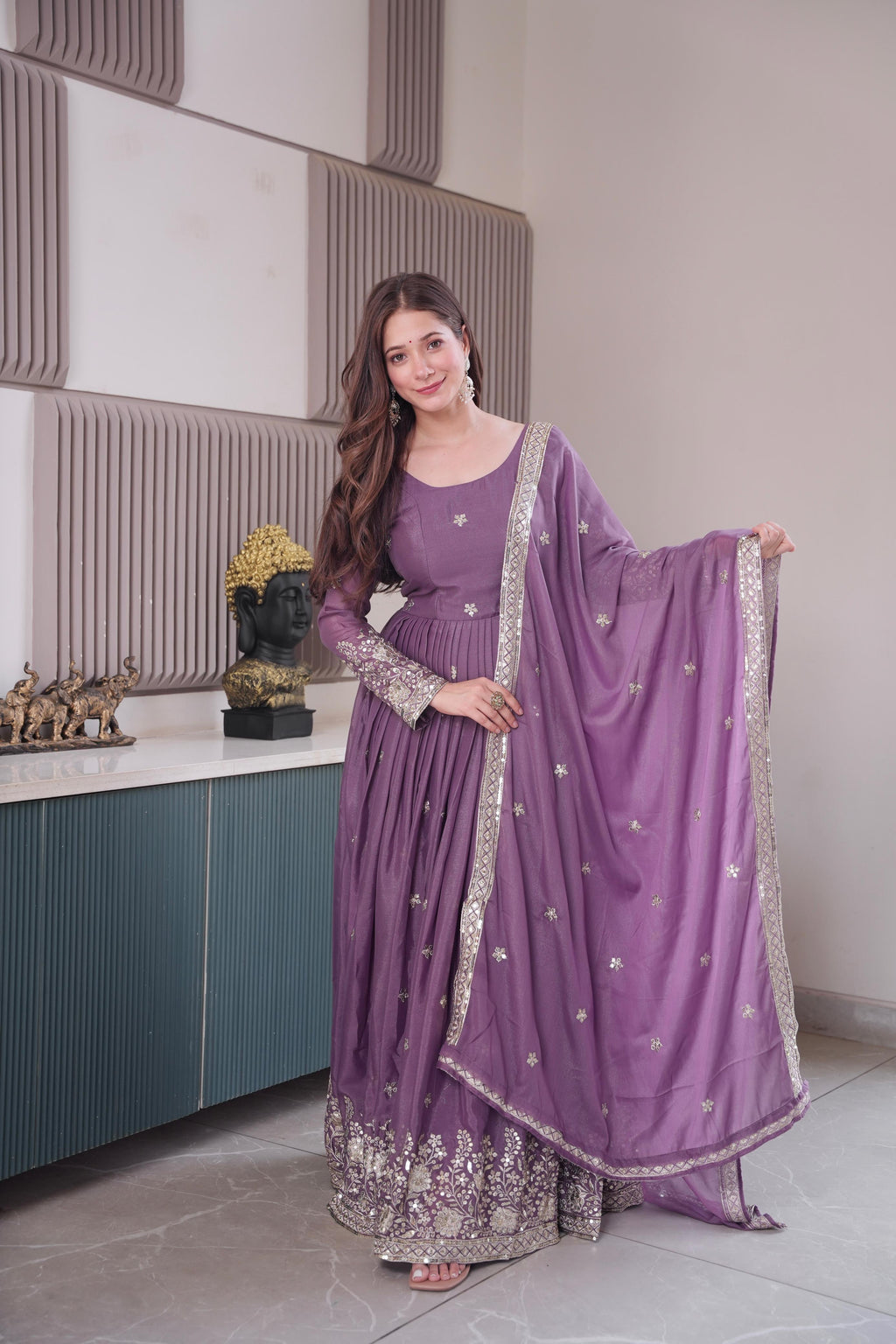 Lavender Embroidered Anarkali Set