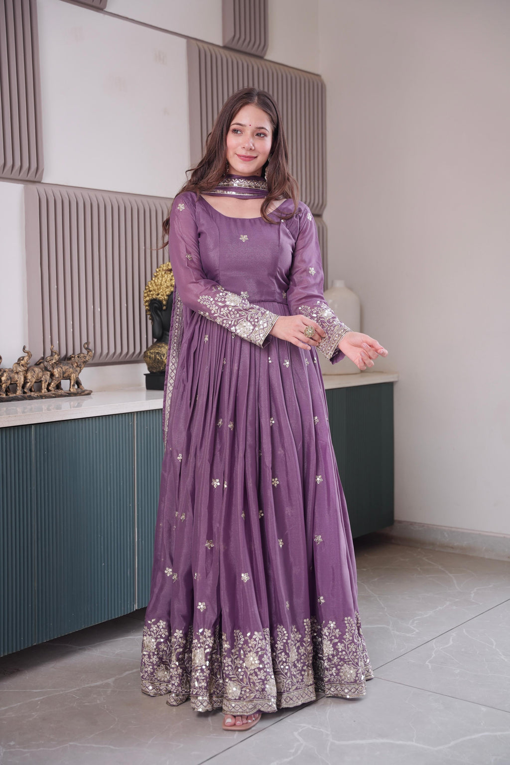 Lavender Embroidered Anarkali Set