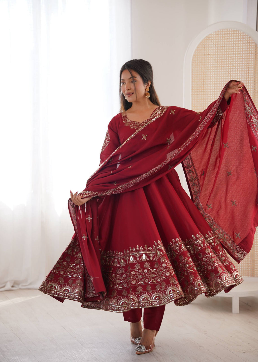 Elegant Embroidered Sequence Designer Anarkali 3-Piece Set