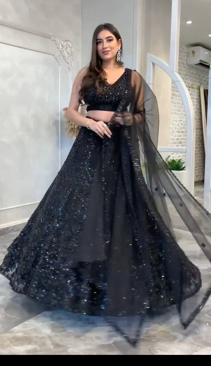 Midnight Royale Net Lehenga Set