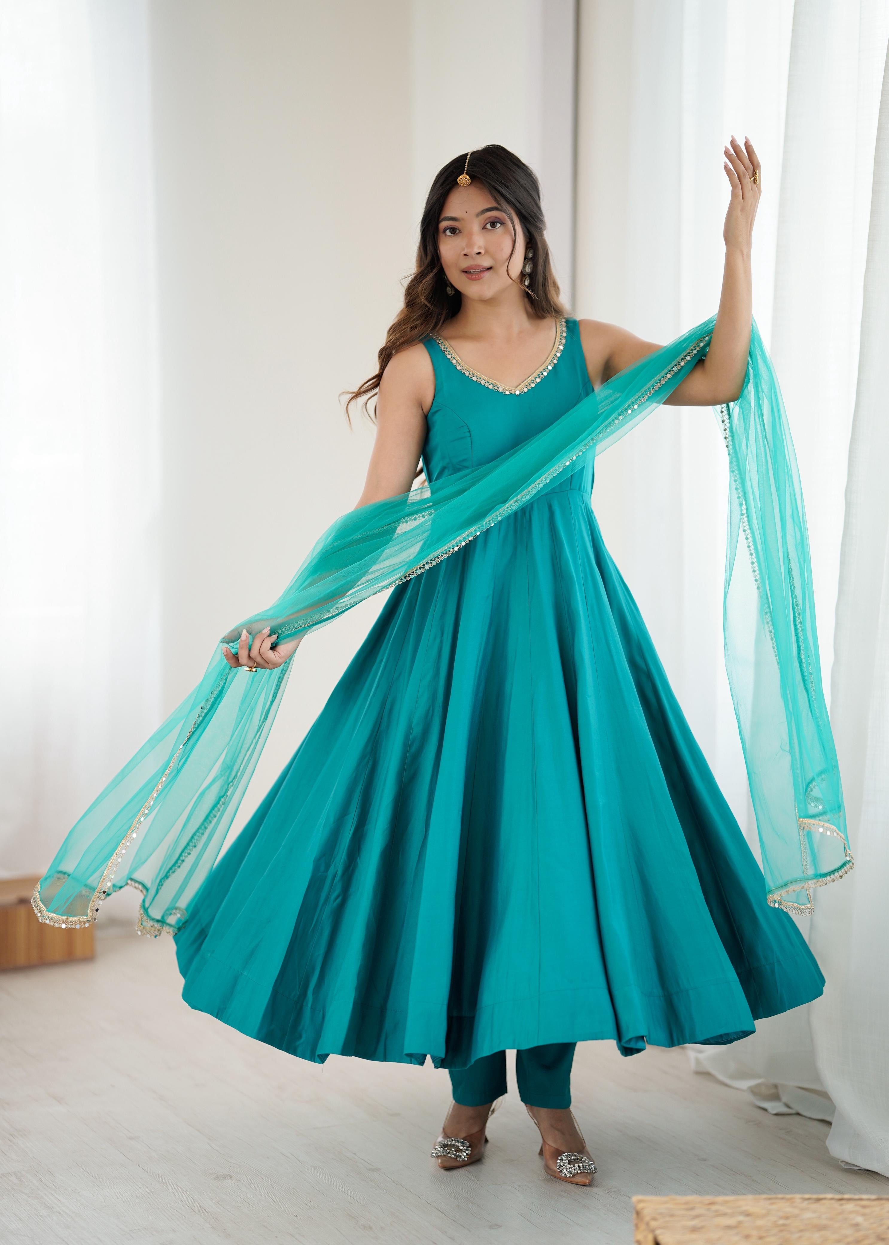 Roman Silk Chanderi Anarkali Set