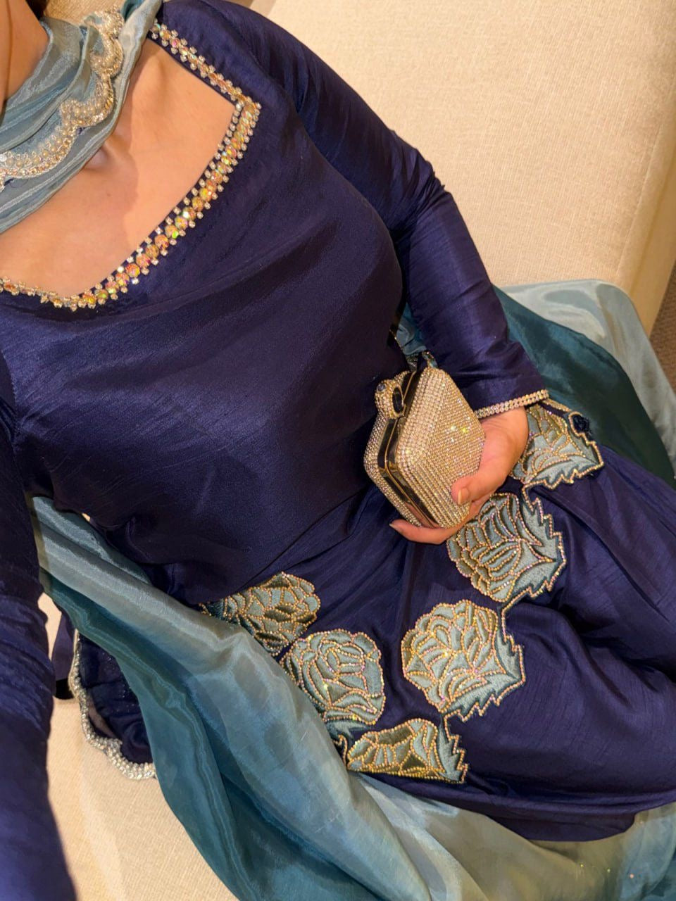 Farshi Style Suit Set – Crepe Fabric with Designer Dupatta