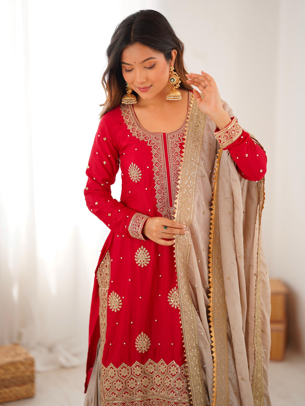 Premium Chinon Silk Sharara Set