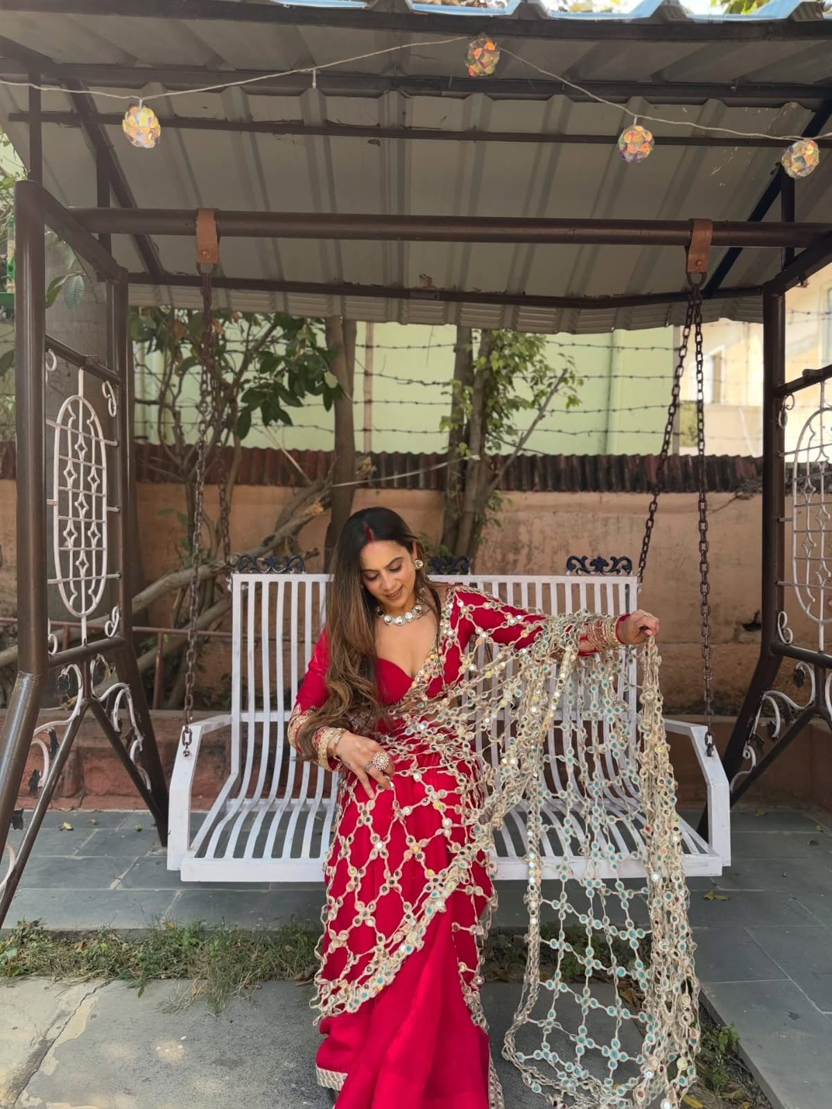 Fendy Silk Real Mirror Work Designer Saree – Red