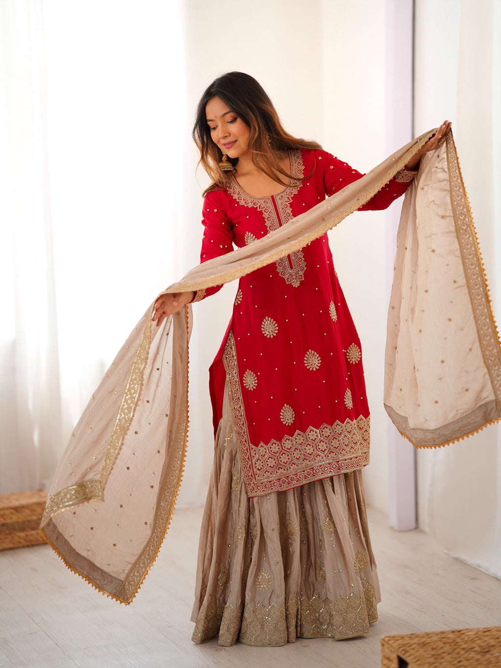 Premium Chinon Silk Sharara Set