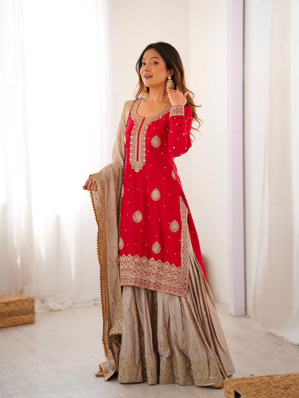 Premium Chinon Silk Sharara Set
