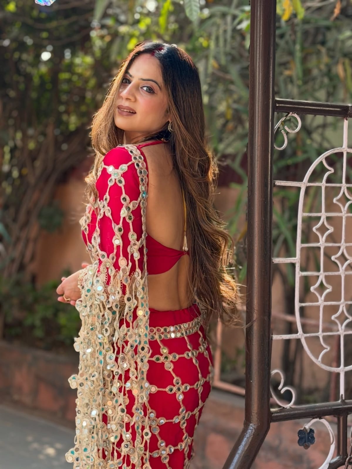 Fendy Silk Real Mirror Work Designer Saree – Red