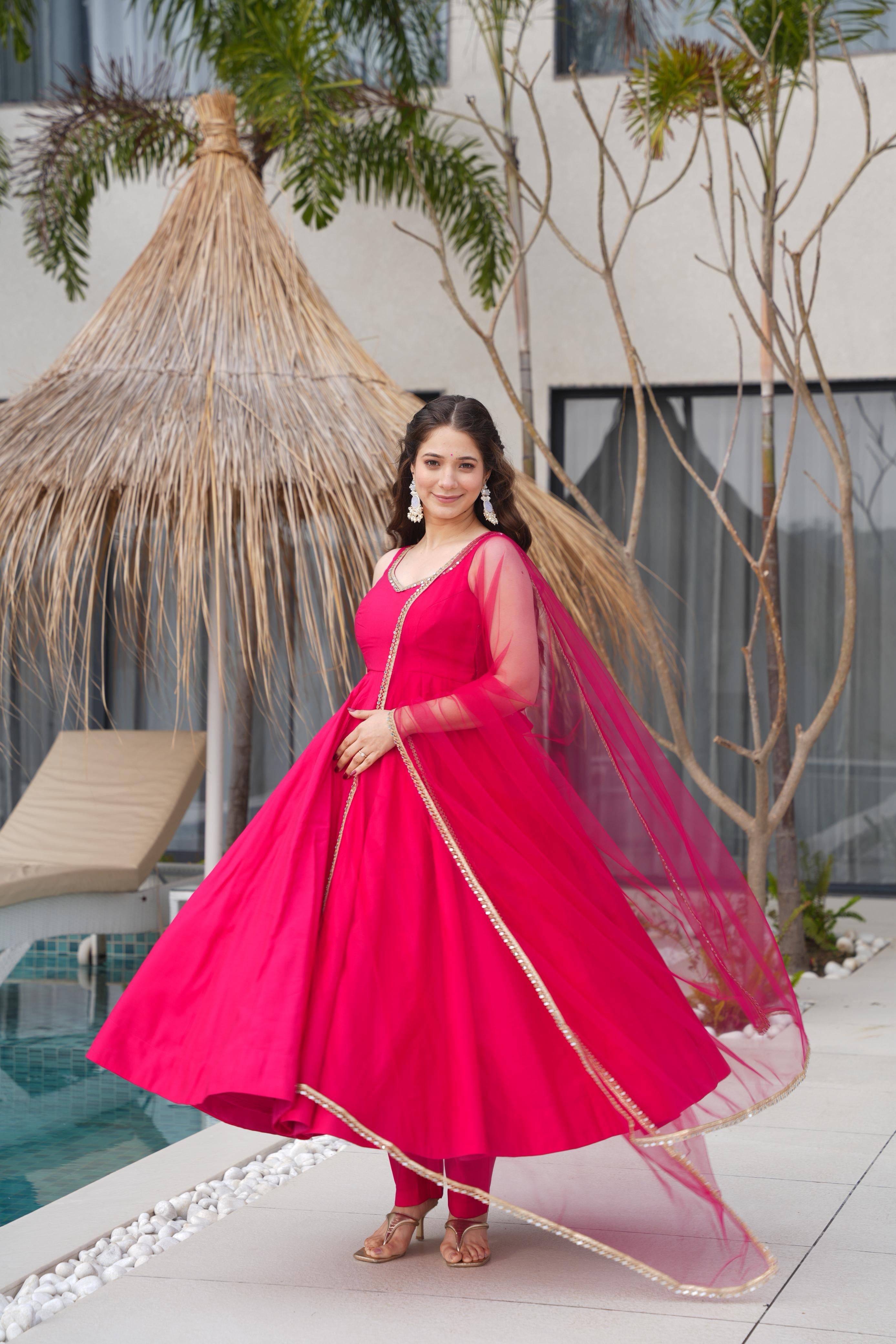 Roman Silk Chanderi Anarkali Set