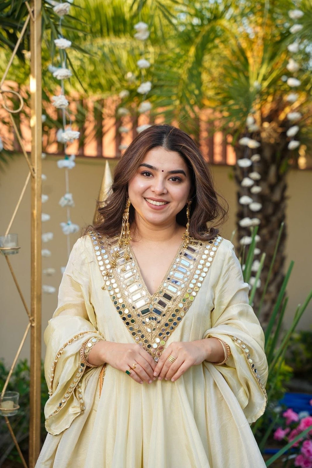 AliyaCut Top Real Mirror Work Plazo Set