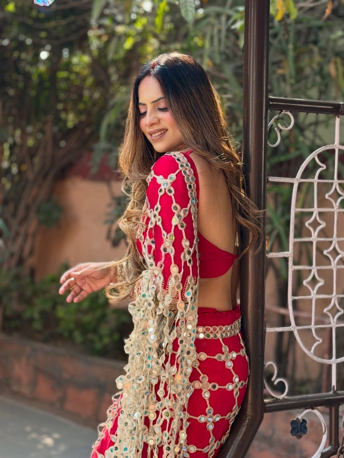 Fendy Silk Real Mirror Work Designer Saree – Red