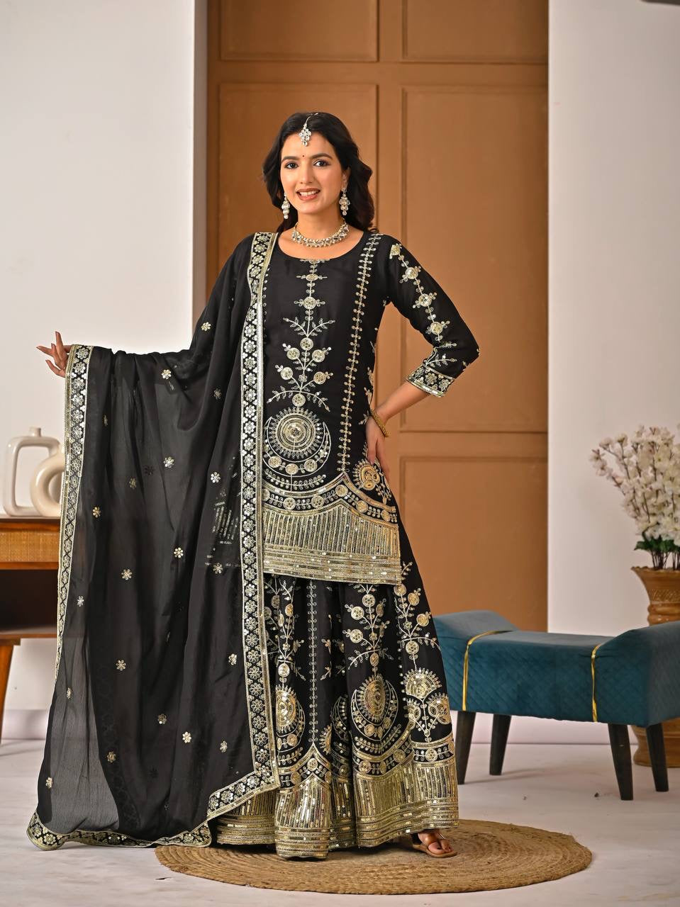 Designer Party Wear Top Sharara Palazzo Set