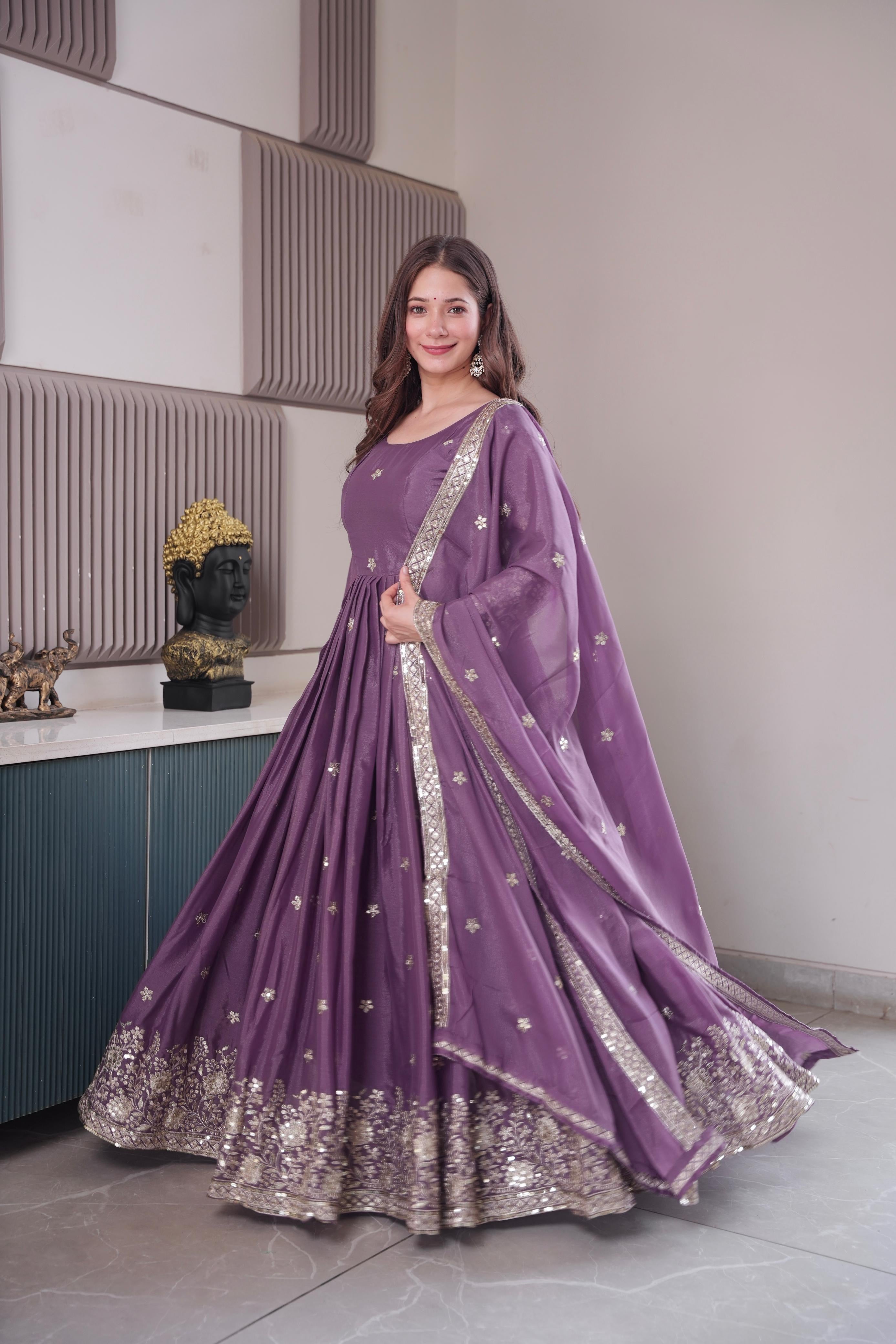 Lavender Embroidered Anarkali Set