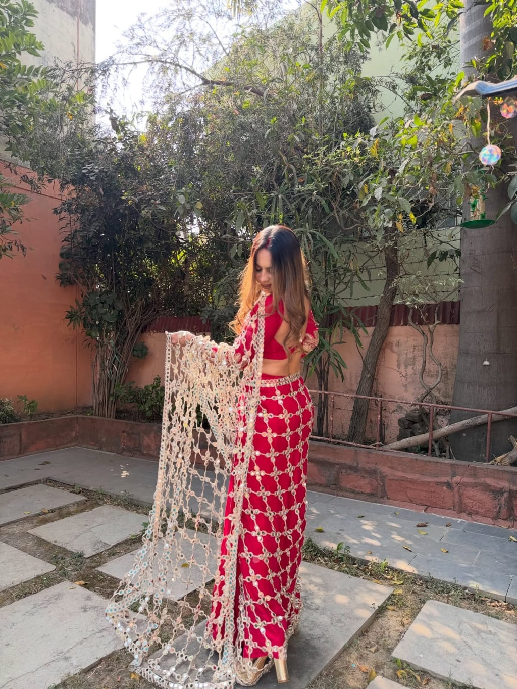 Fendy Silk Real Mirror Work Designer Saree – Red