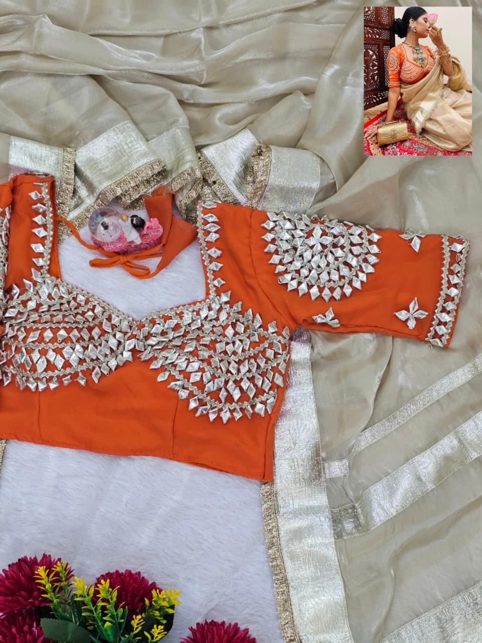 G-MEE Satin Saree With Stitched Aangi Blouse