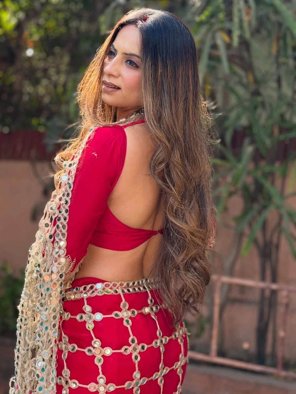 Fendy Silk Real Mirror Work Designer Saree – Red