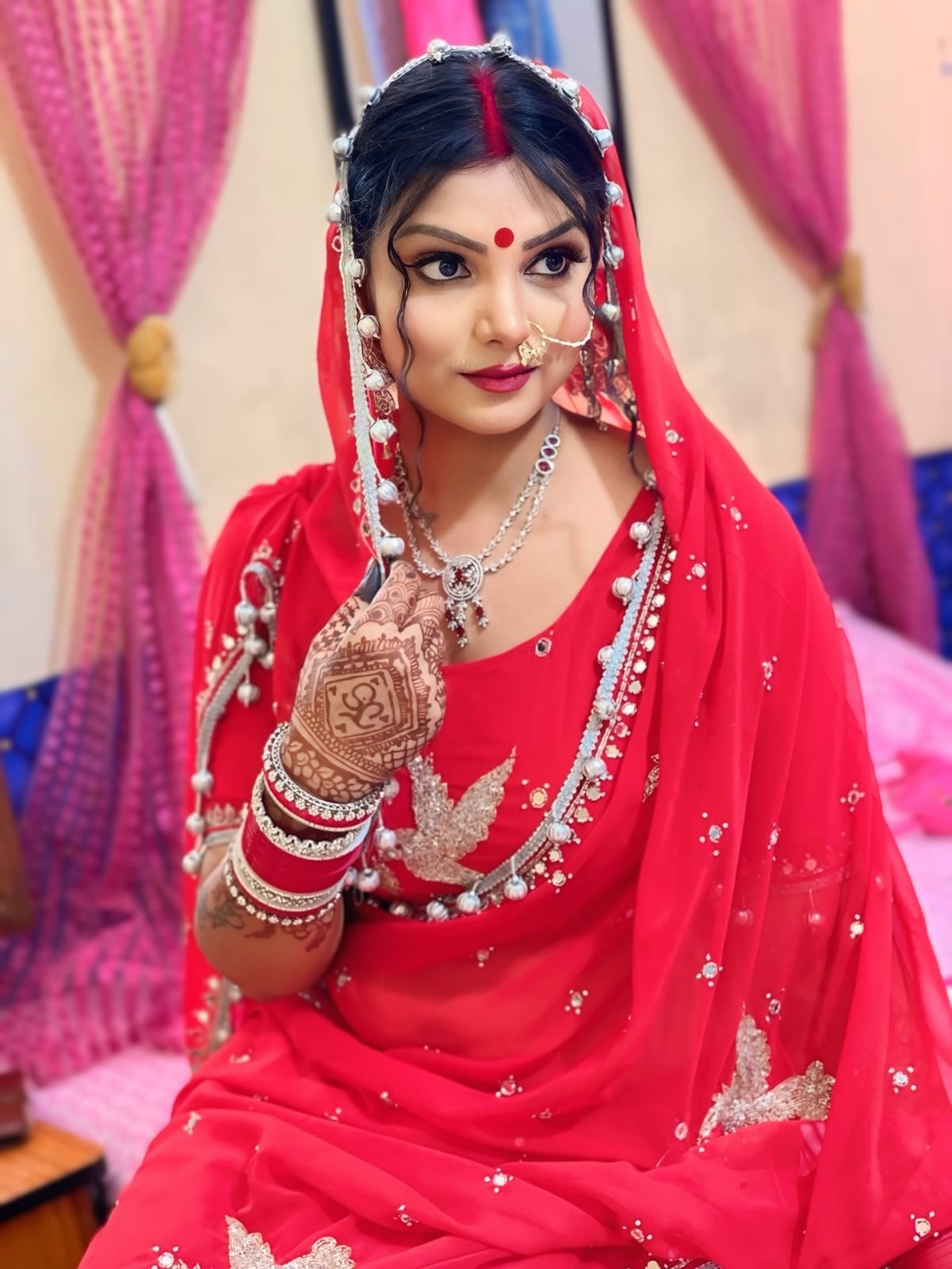 Royal Red Bridal Georgette Saree with Sparkle Embellishment