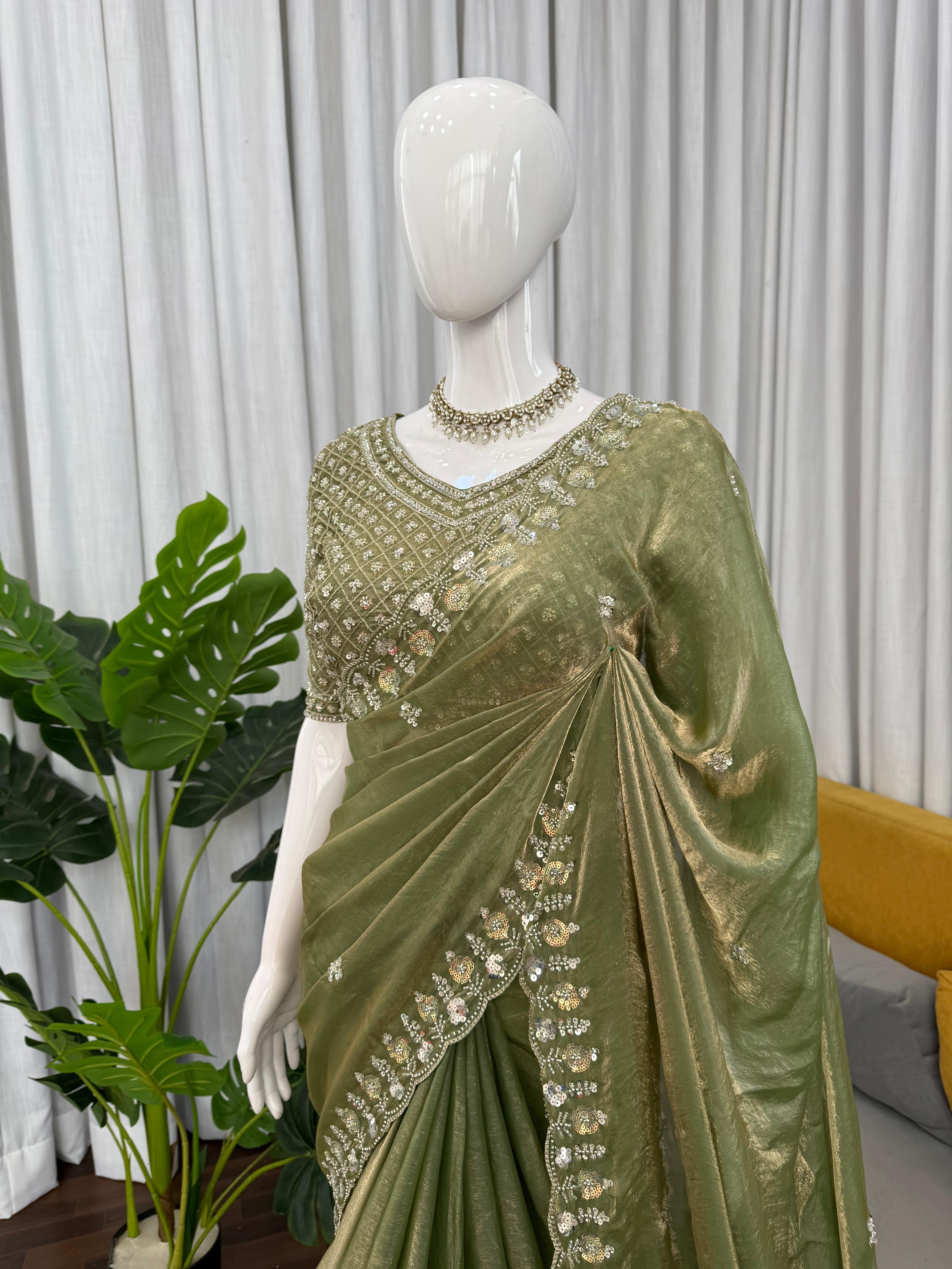 Fendy Silk Heavy Beads Work Designer Saree with Unstitched Blouse