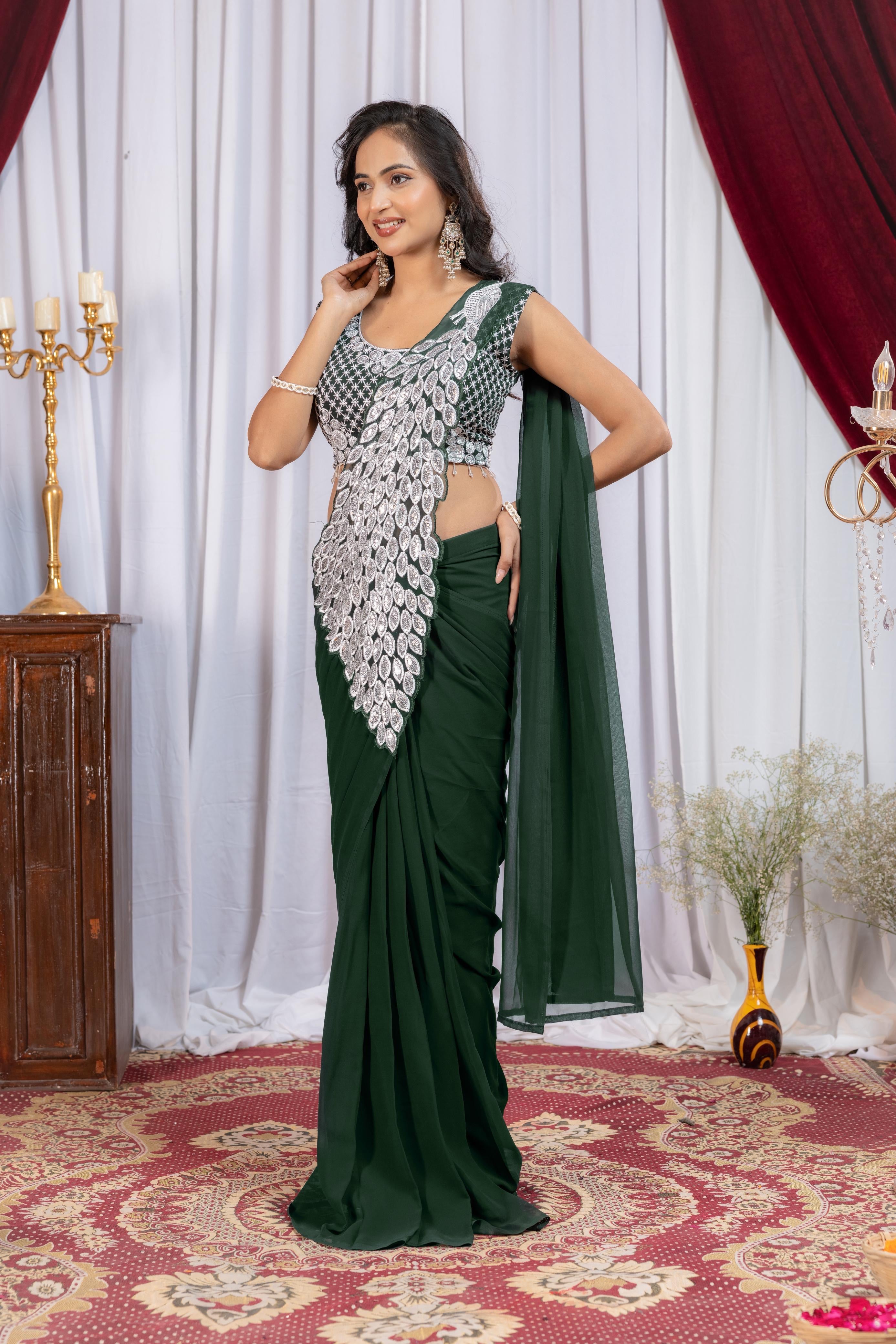 Premium Ready-to-Wear Embroidered Drape Saree with Stylish Blouse