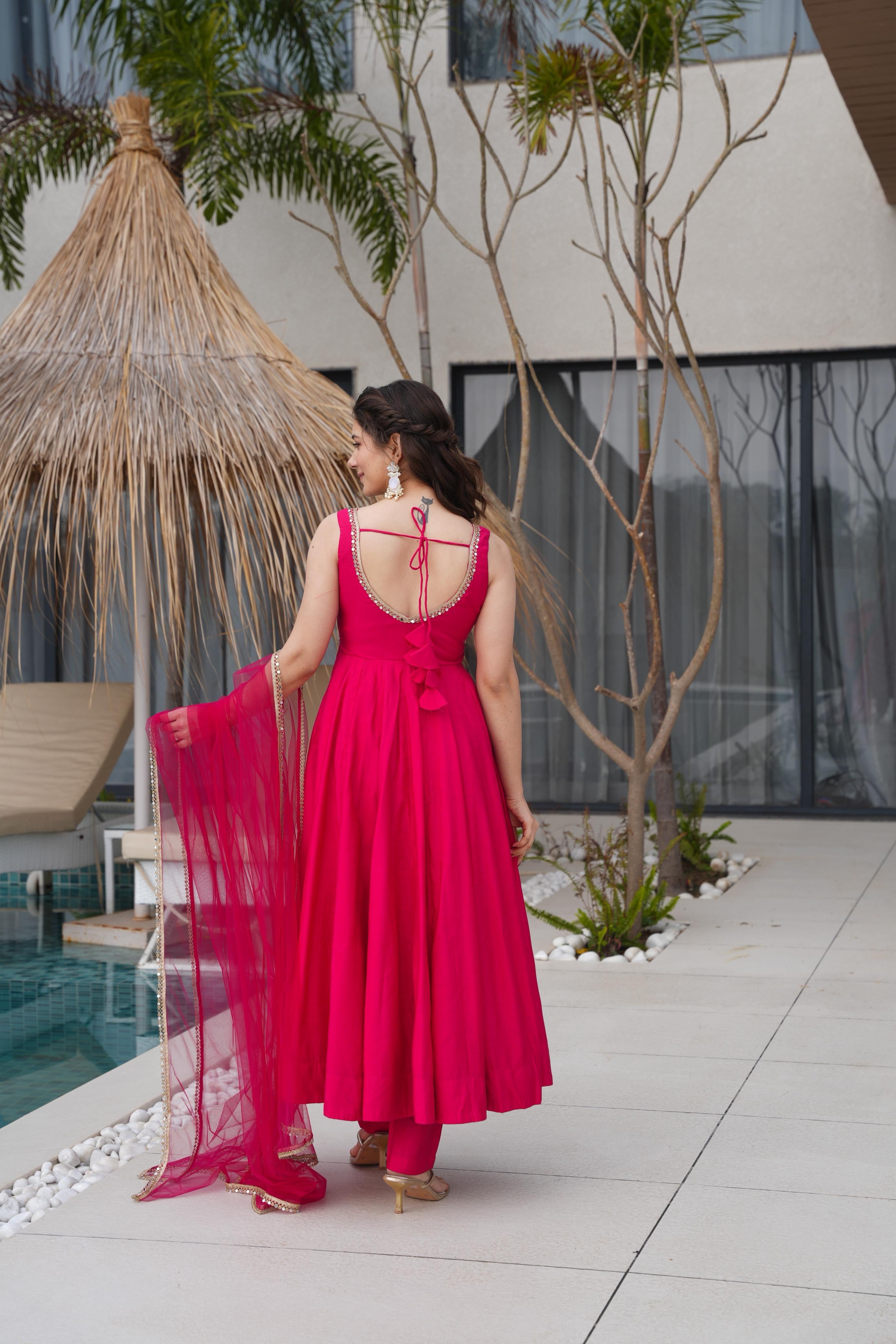 Roman Silk Chanderi Anarkali Set