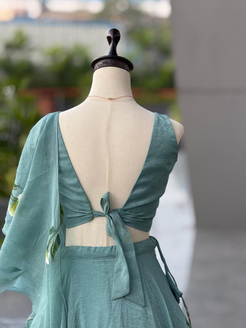 Sea Green Fandy Crush Lehenga