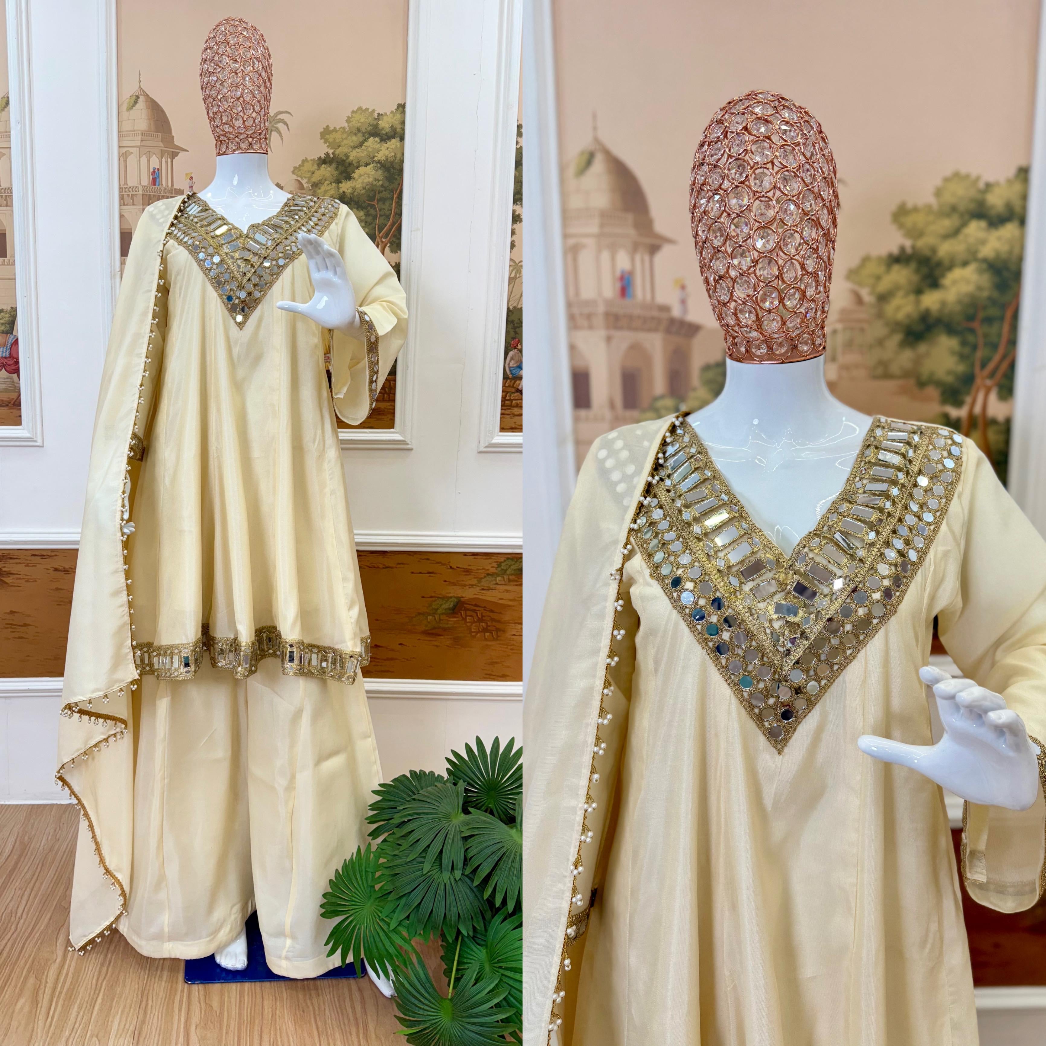 AliyaCut Top Real Mirror Work Plazo Set