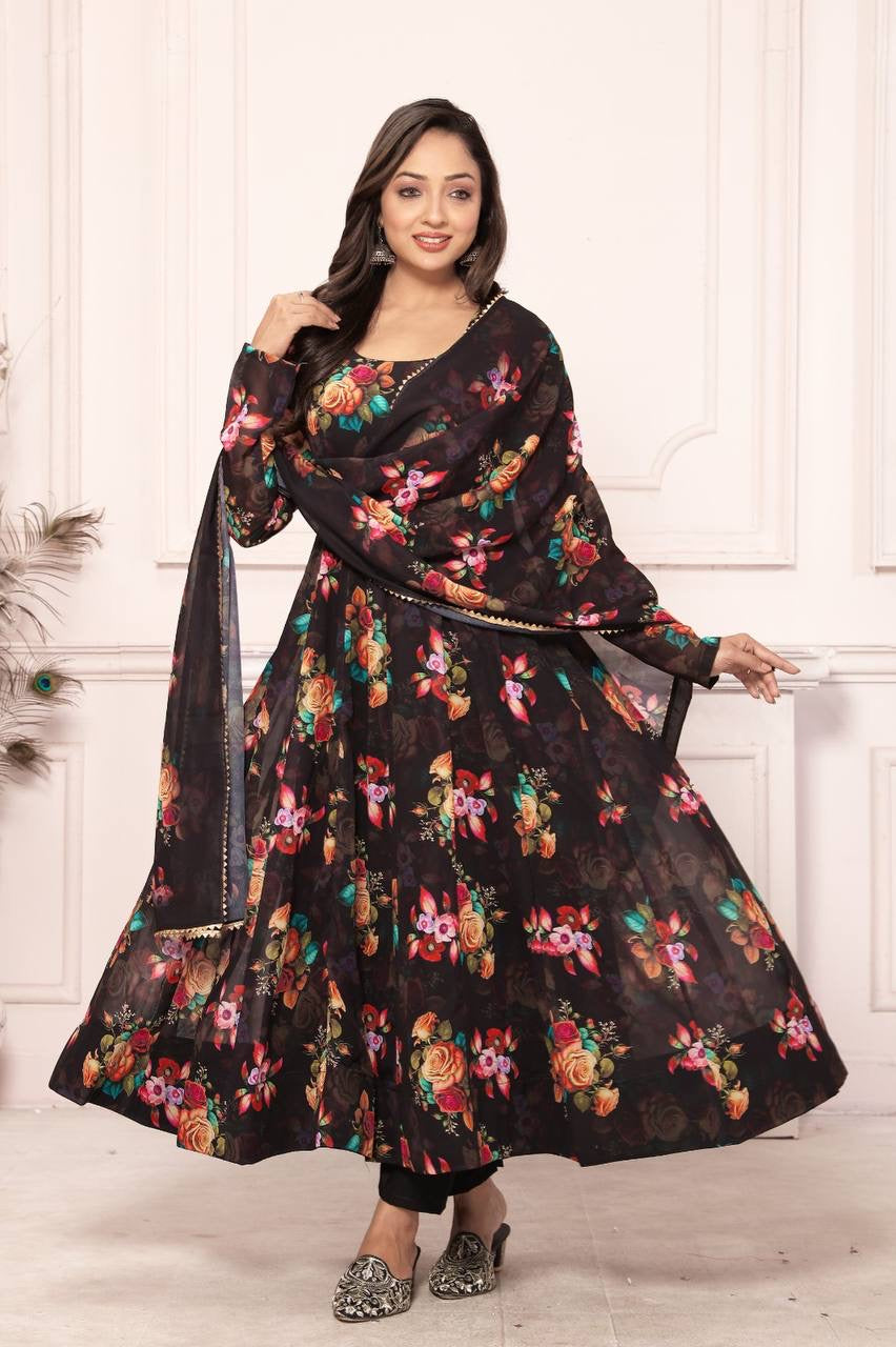 Black Floral Anarkali Suit