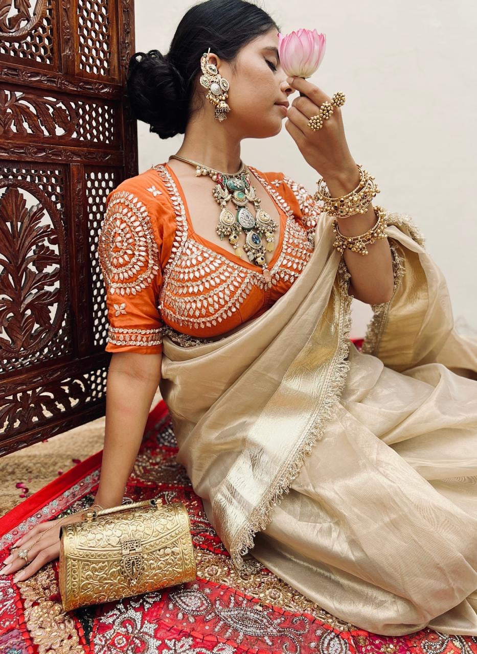 G-MEE Satin Saree With Stitched Aangi Blouse