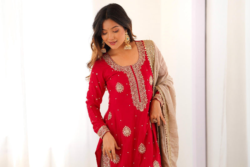 Premium Chinon Silk Sharara Set