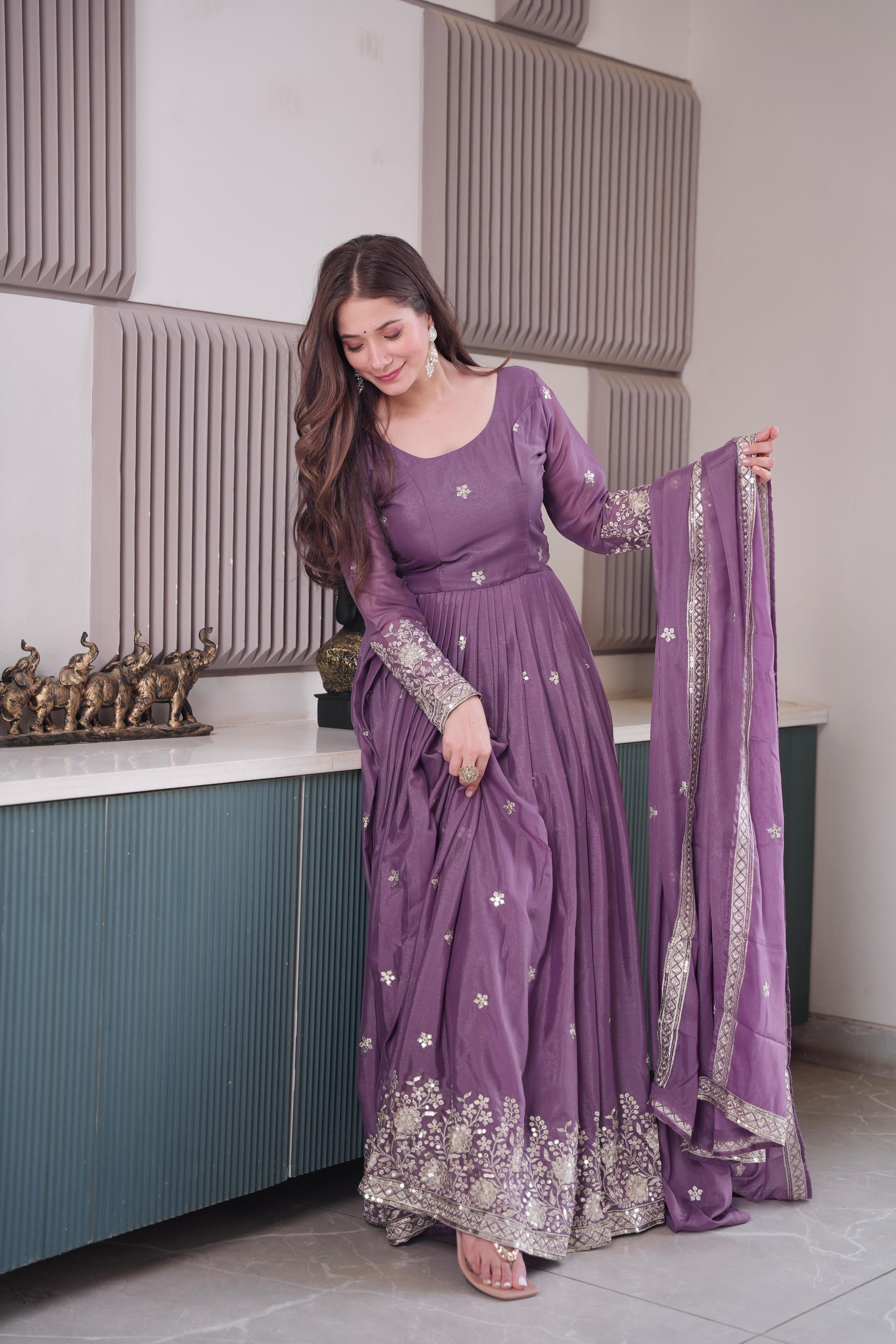 Lavender Embroidered Anarkali Set