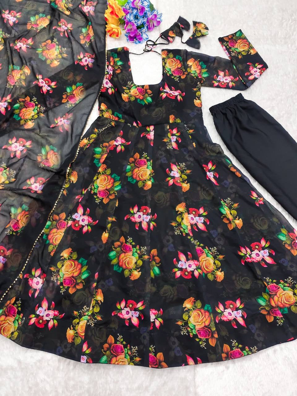 Black Floral Anarkali Suit
