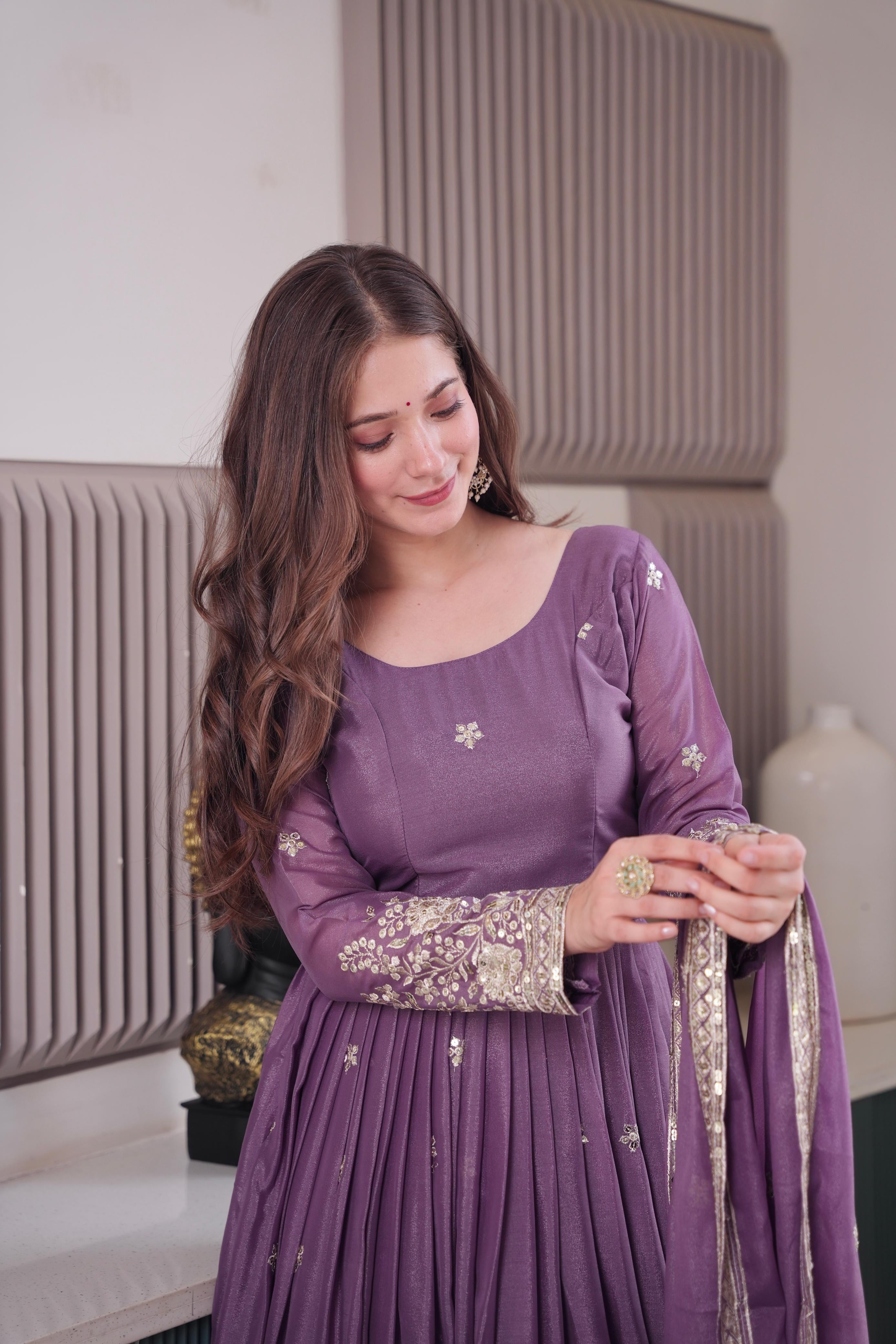 Lavender Embroidered Anarkali Set