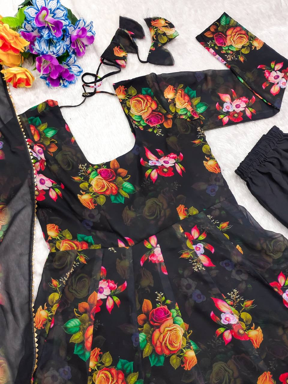 Black Floral Anarkali Suit