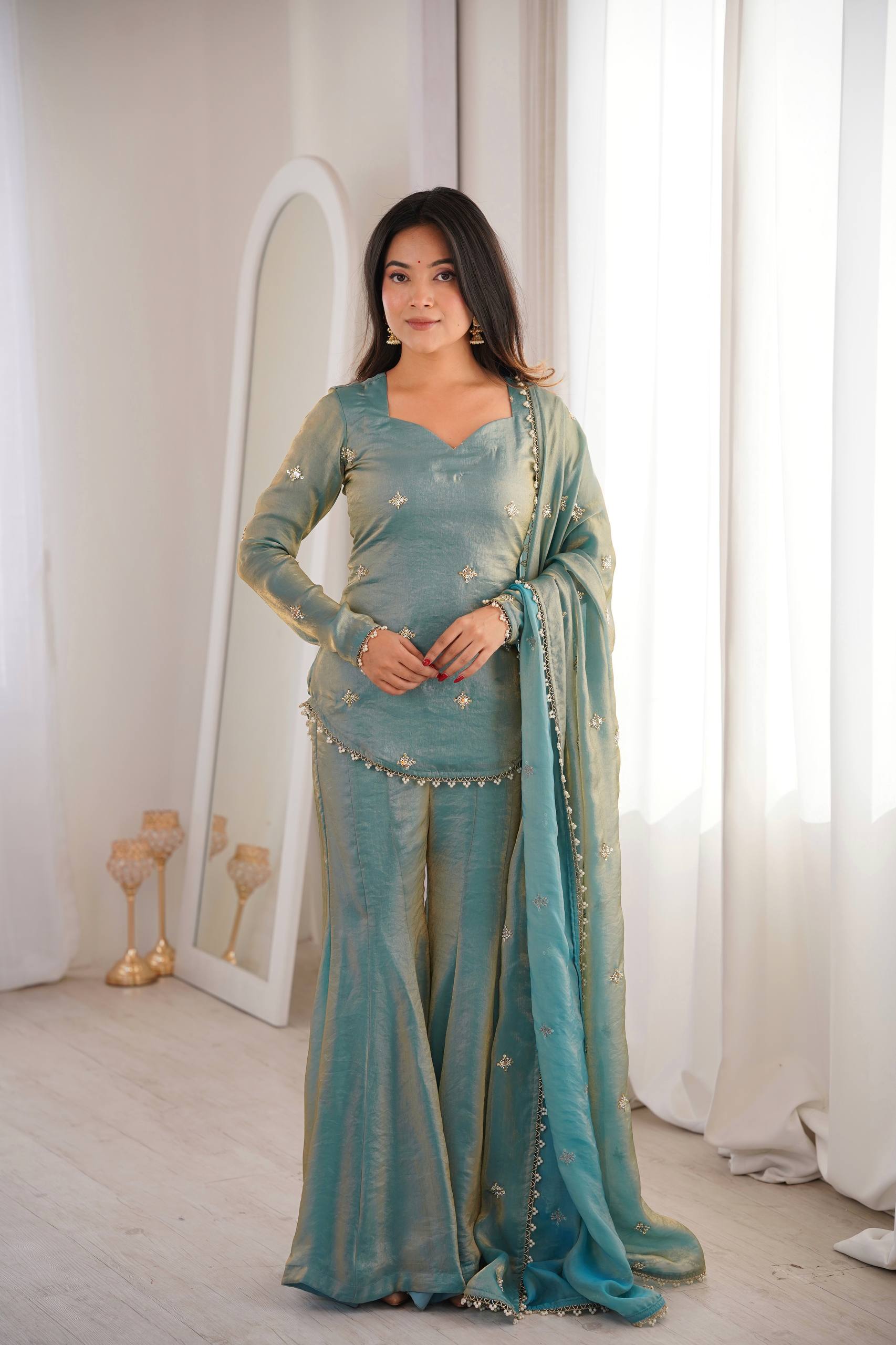 Classic Festive Set – Fendy Silk Sharara Designer Wear