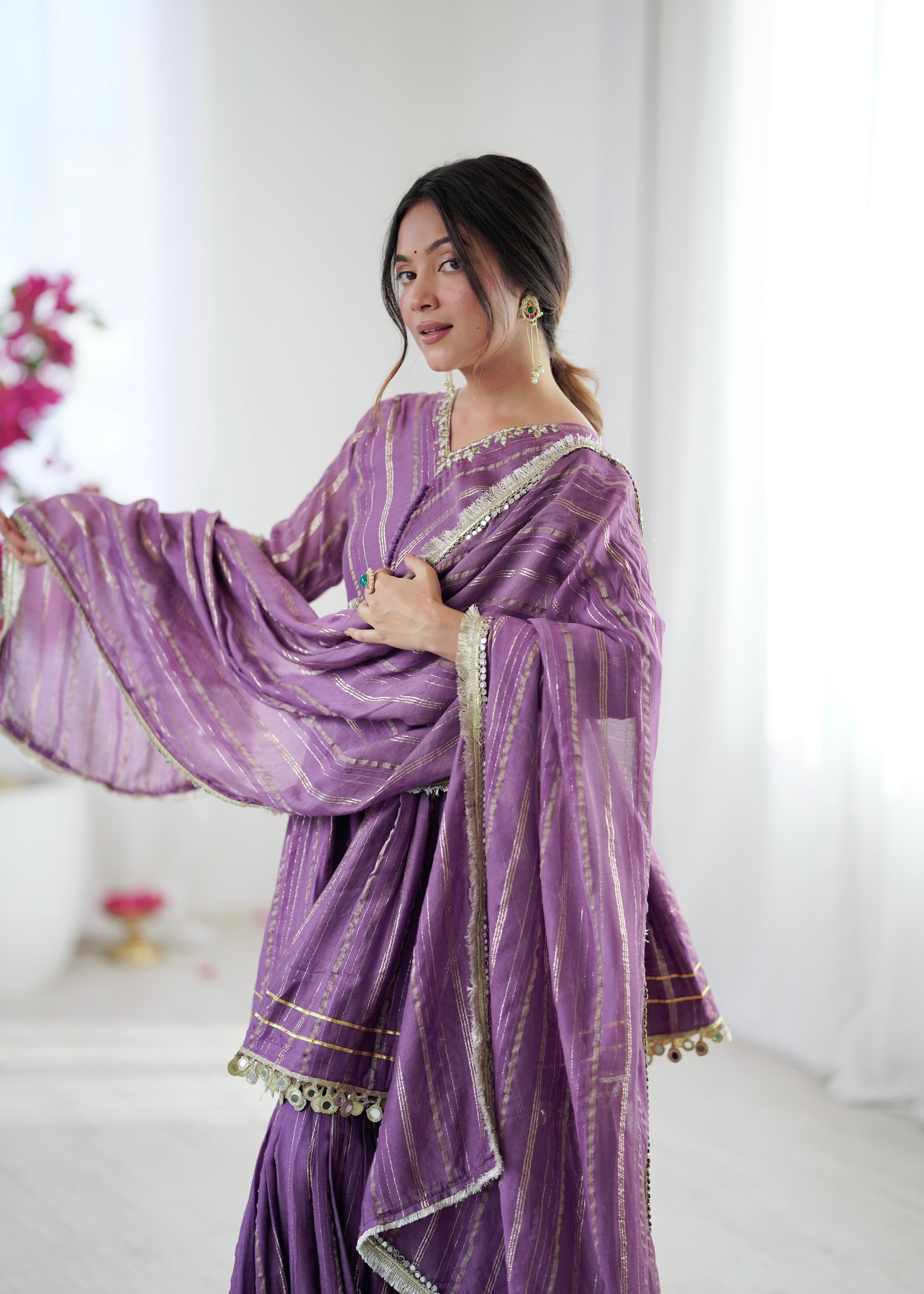 Elegant Purple Partywear Sharara Anarkali Set
