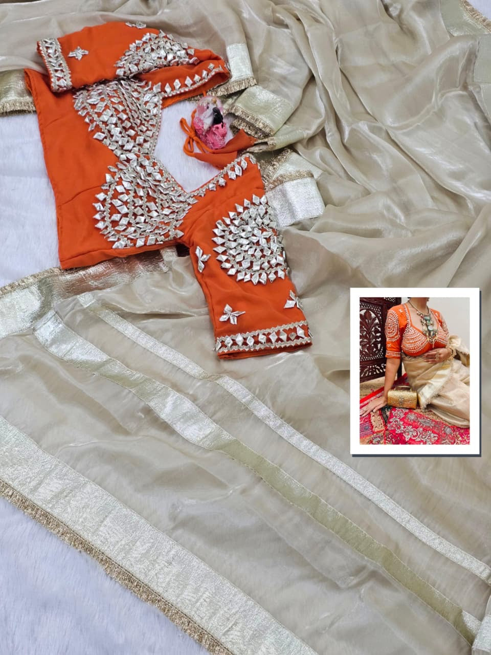 G-MEE Satin Saree With Stitched Aangi Blouse