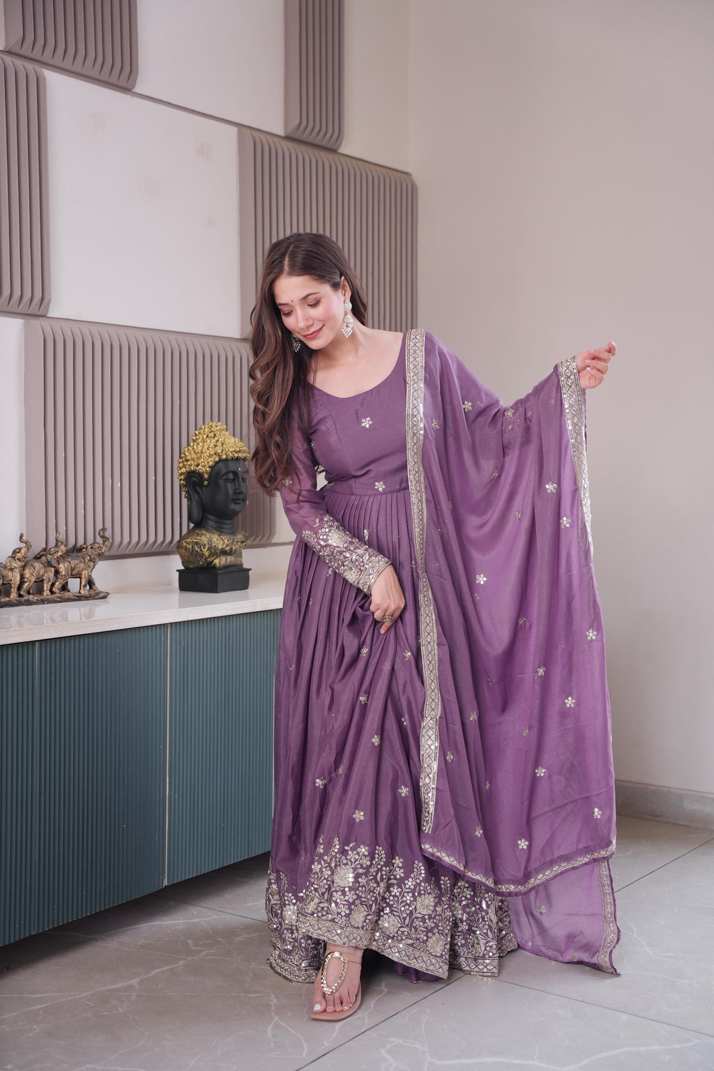 Lavender Embroidered Anarkali Set