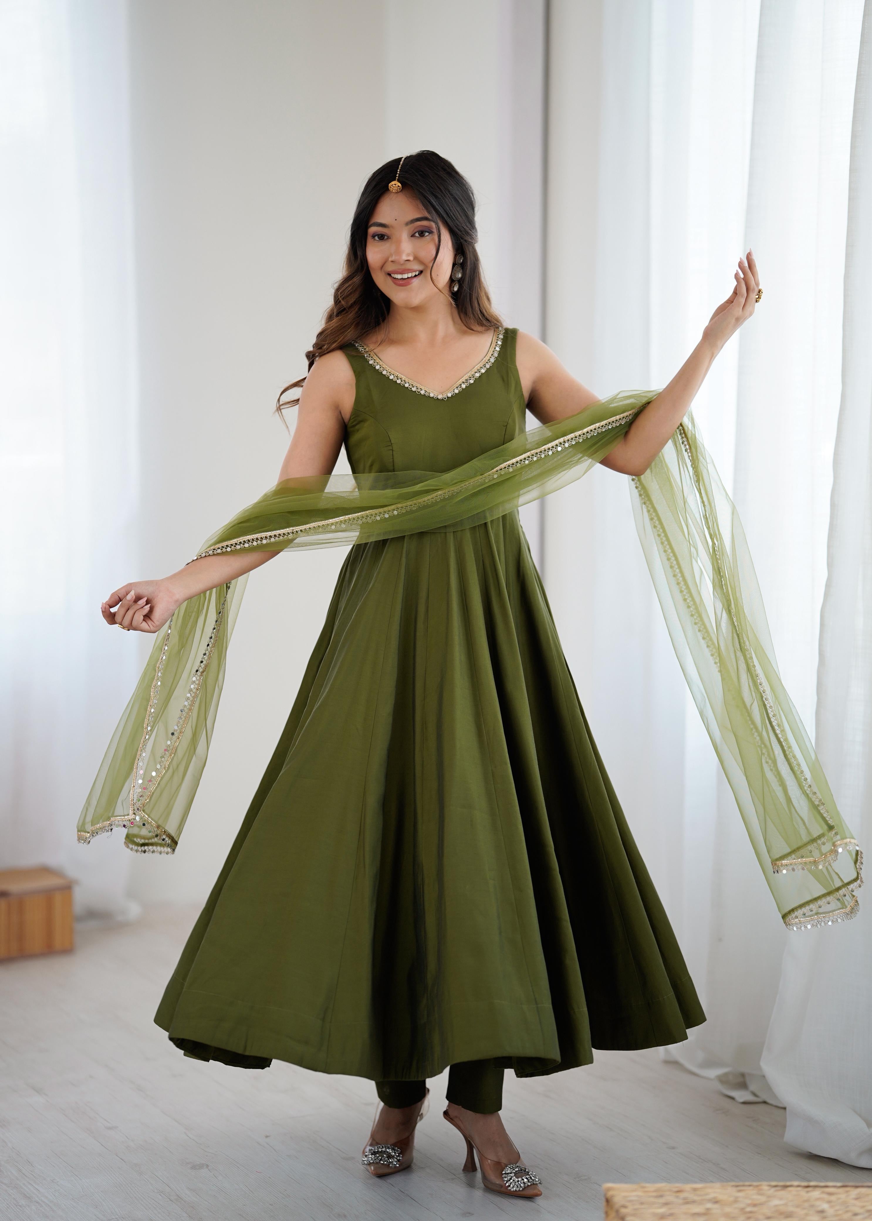 Roman Silk Chanderi Anarkali Set