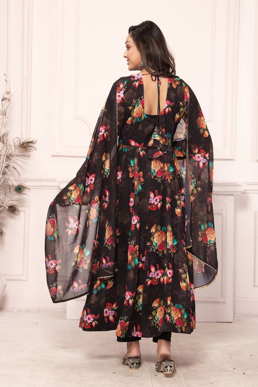 Black Floral Anarkali Suit