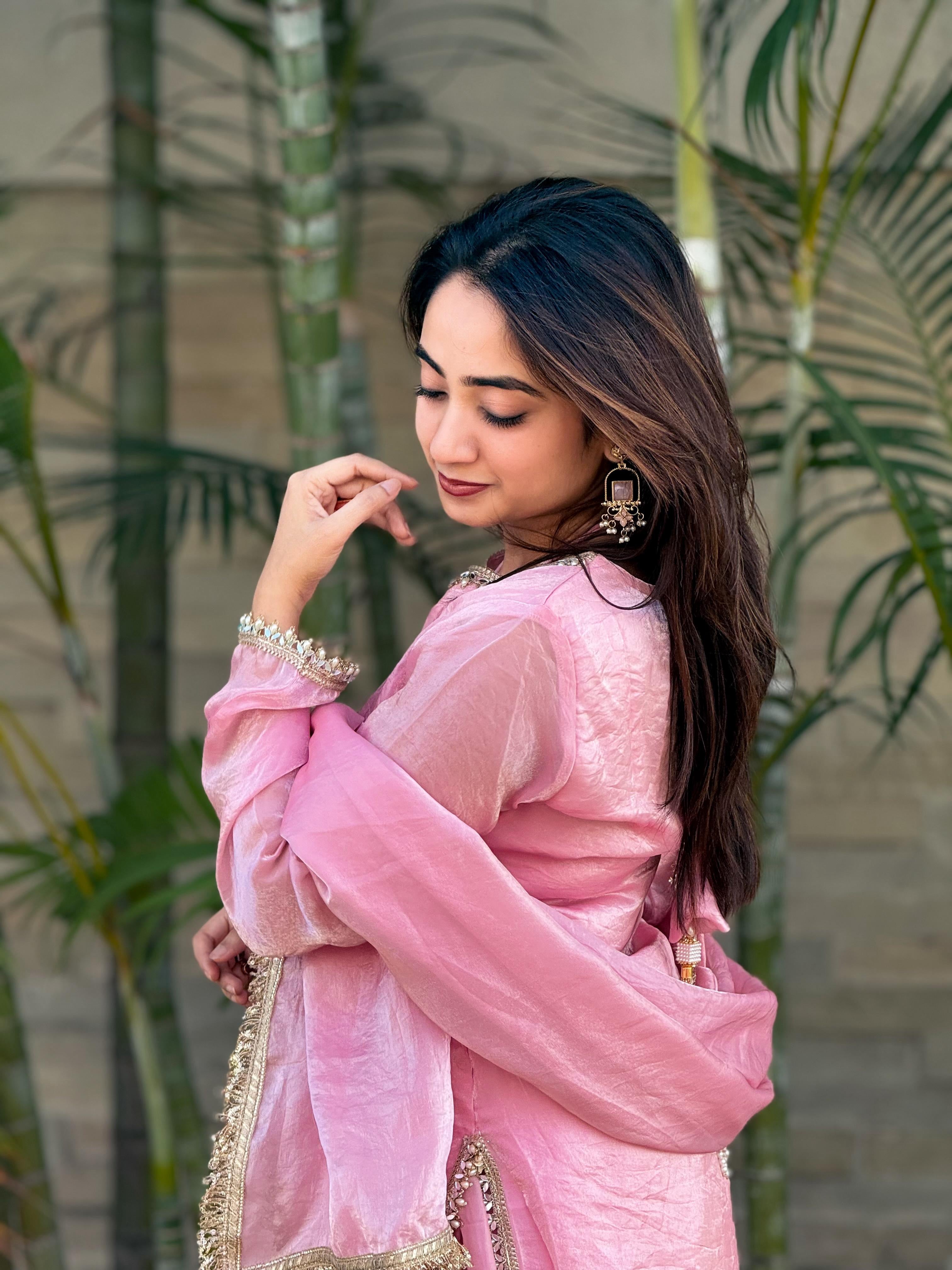 Designer Farsi Salwar Set – Fendi Satin Silk with Mirror Work