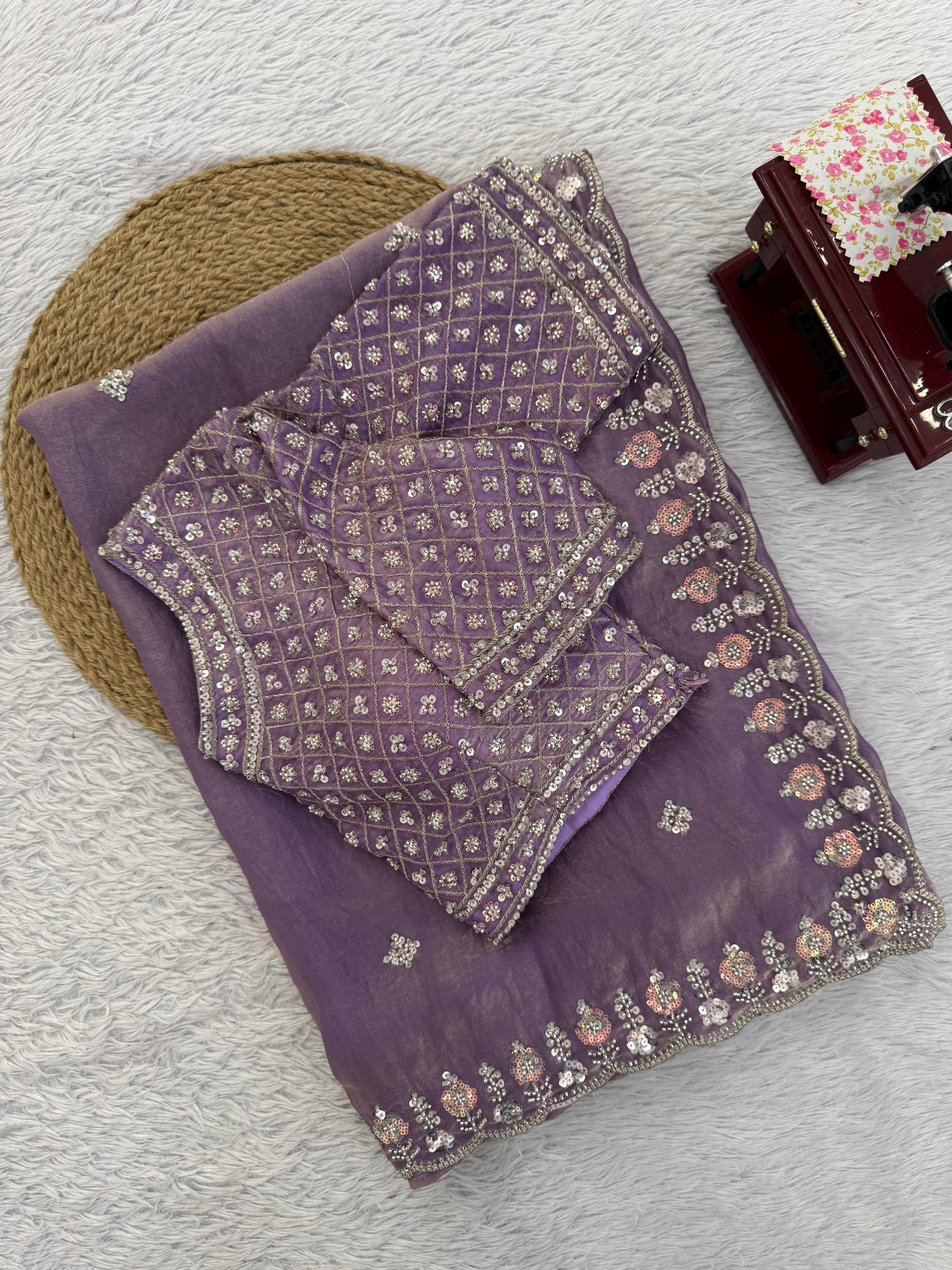 Fendy Silk Heavy Beads Work Designer Saree with Unstitched Blouse