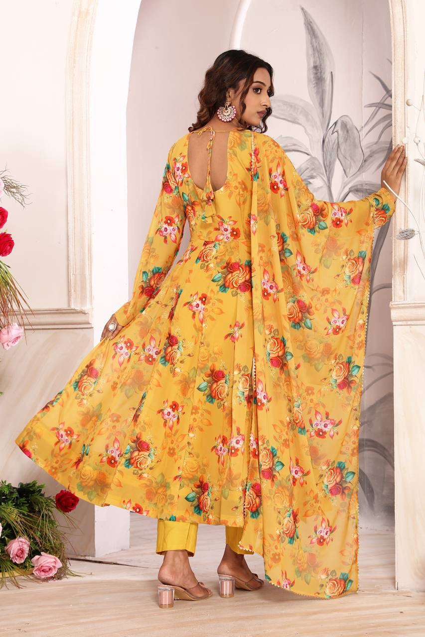 Floral Faux Georgette Anarkali Set