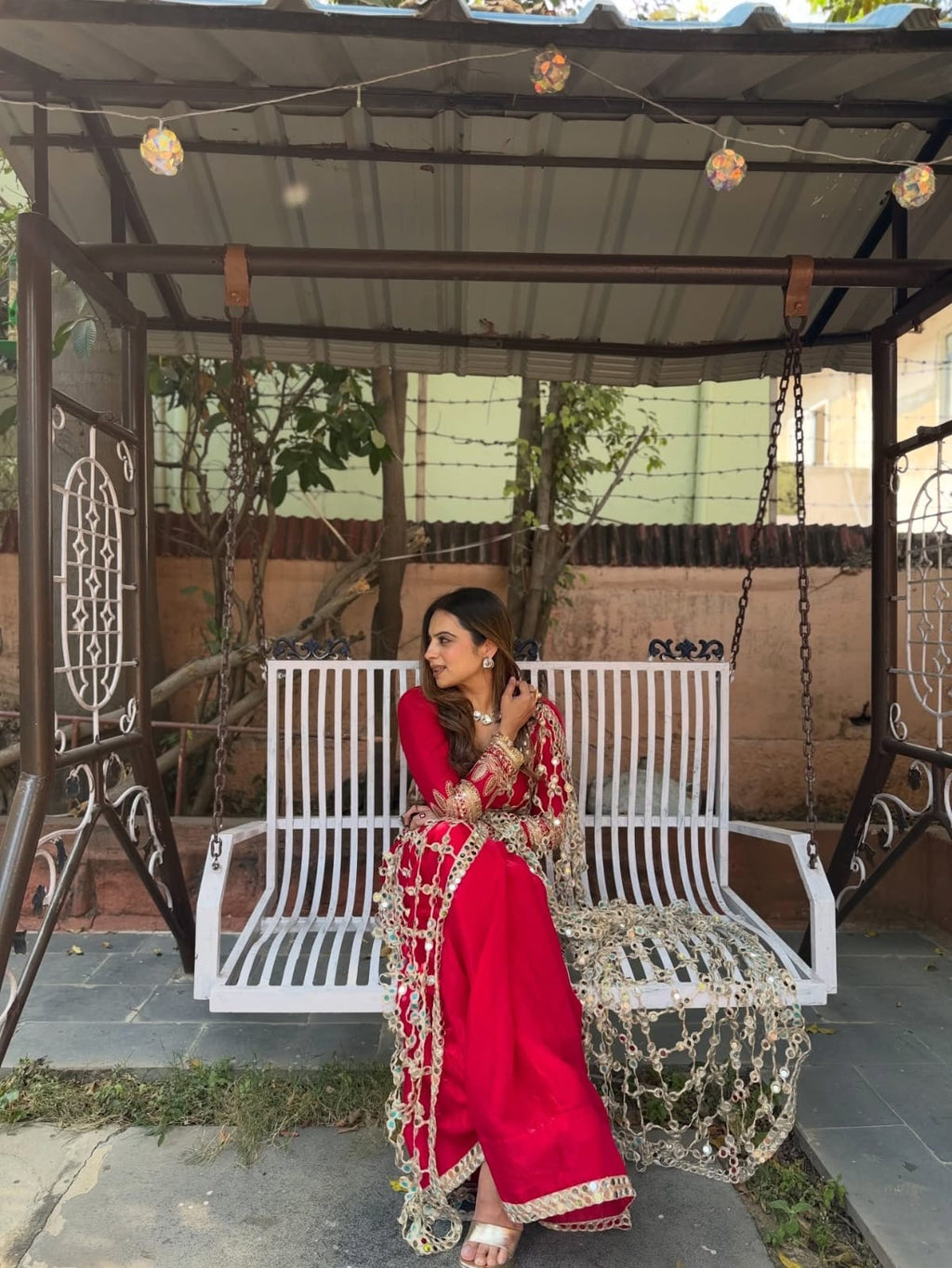 Fendy Silk Real Mirror Work Designer Saree – Red