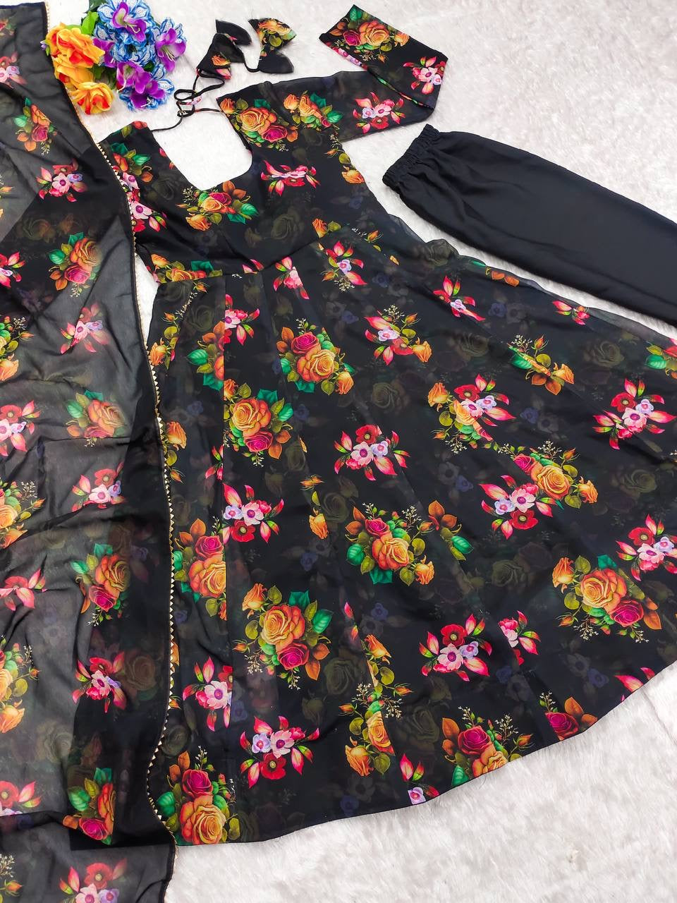 Black Floral Anarkali Suit