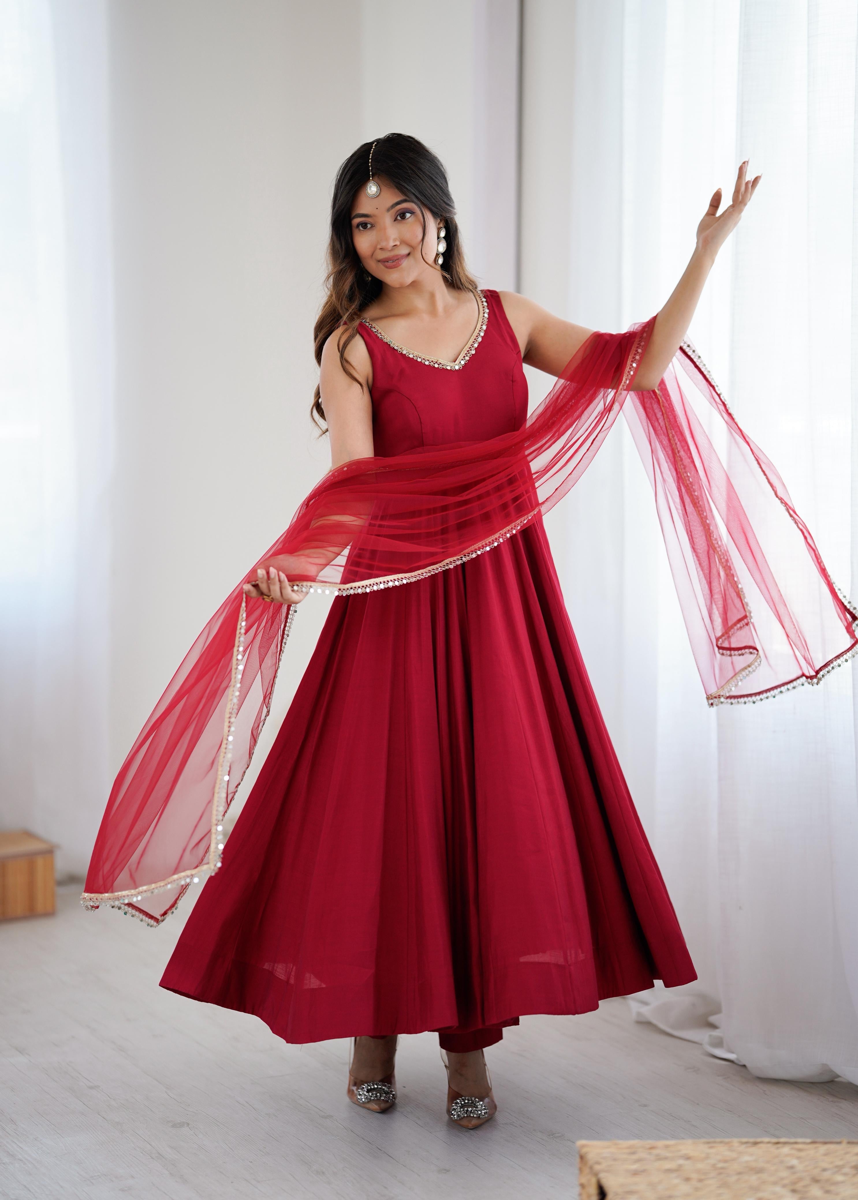 Roman Silk Chanderi Anarkali Set