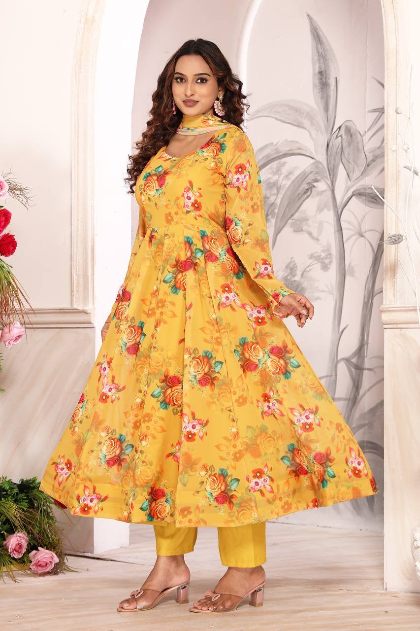 Floral Faux Georgette Anarkali Set