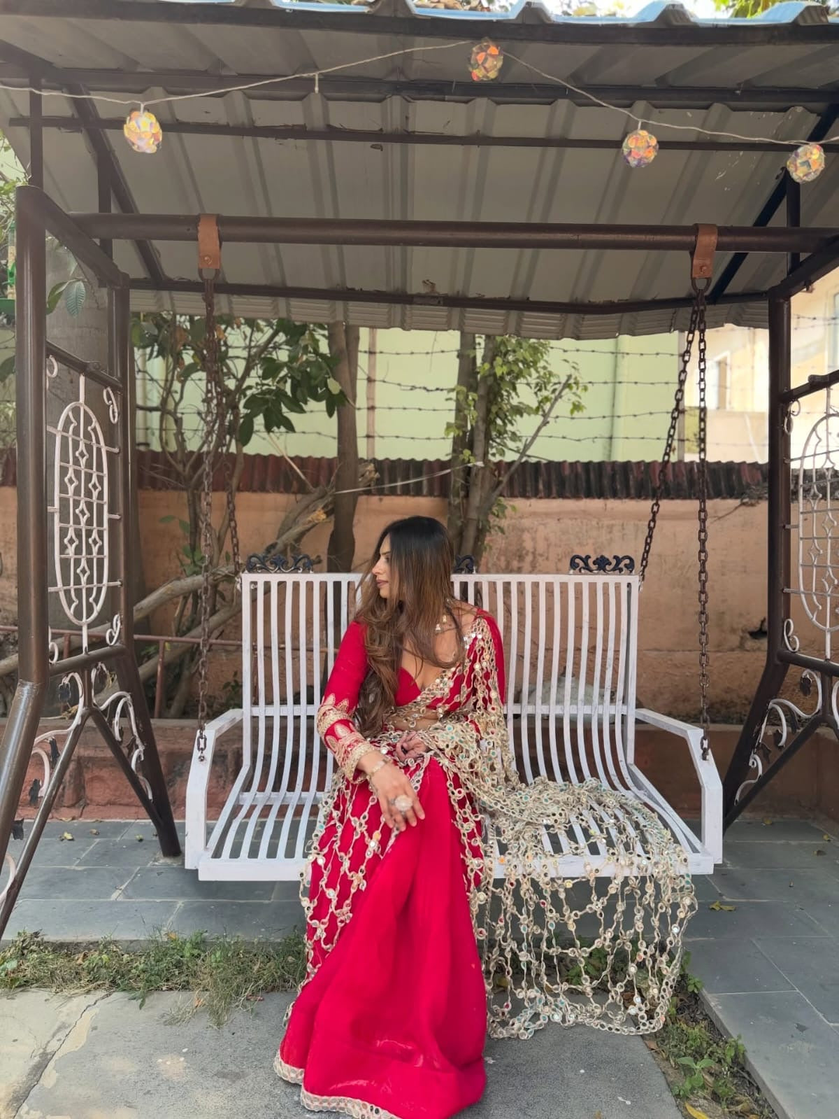 Fendy Silk Real Mirror Work Designer Saree – Red