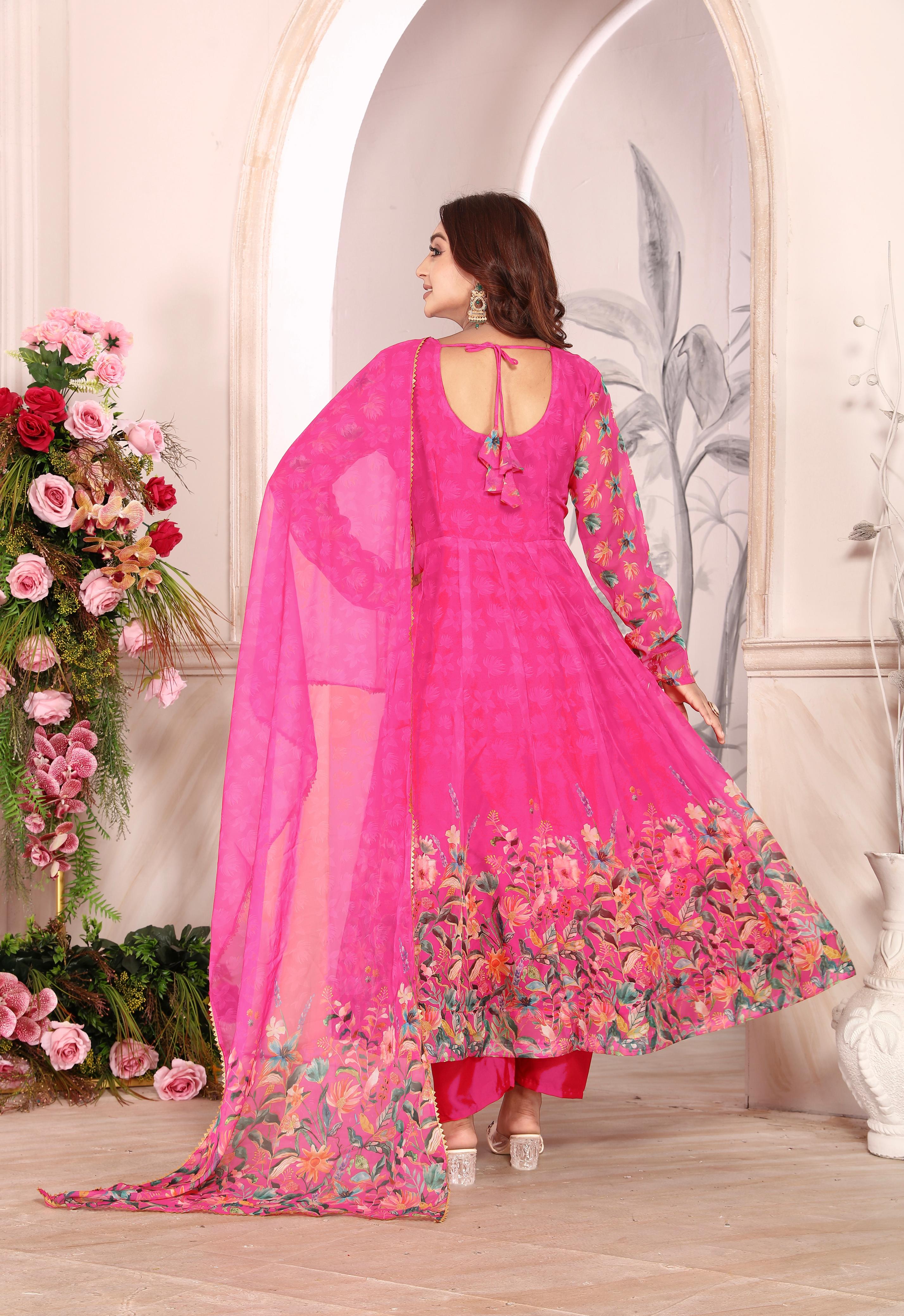 Pure Heavy Tebby Silk Floral Anarkali Pant Dupatta Set