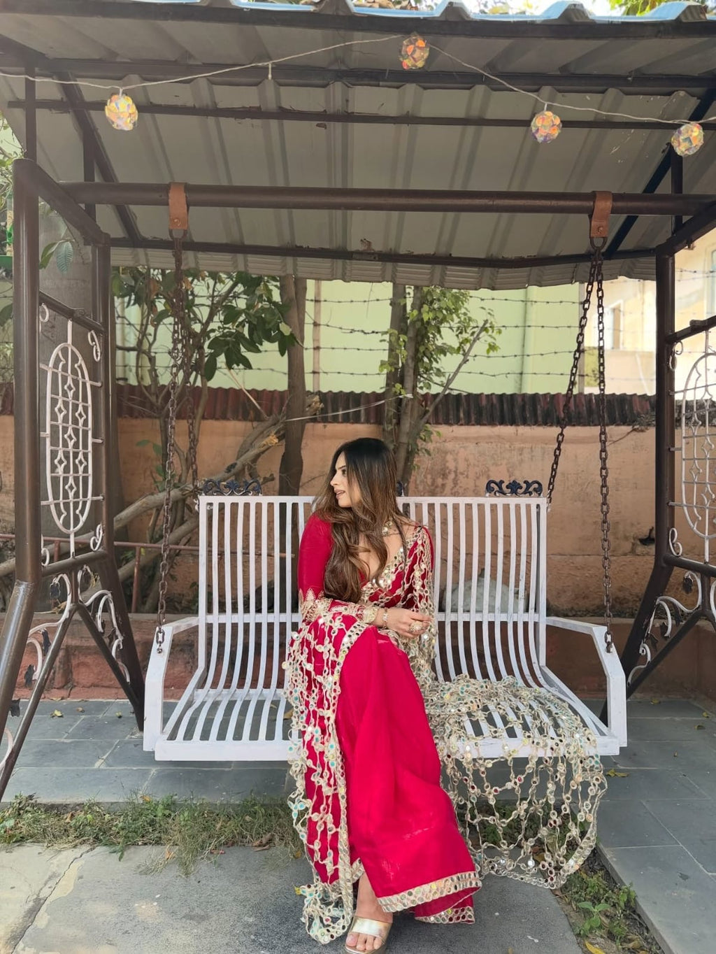 Fendy Silk Real Mirror Work Designer Saree – Red