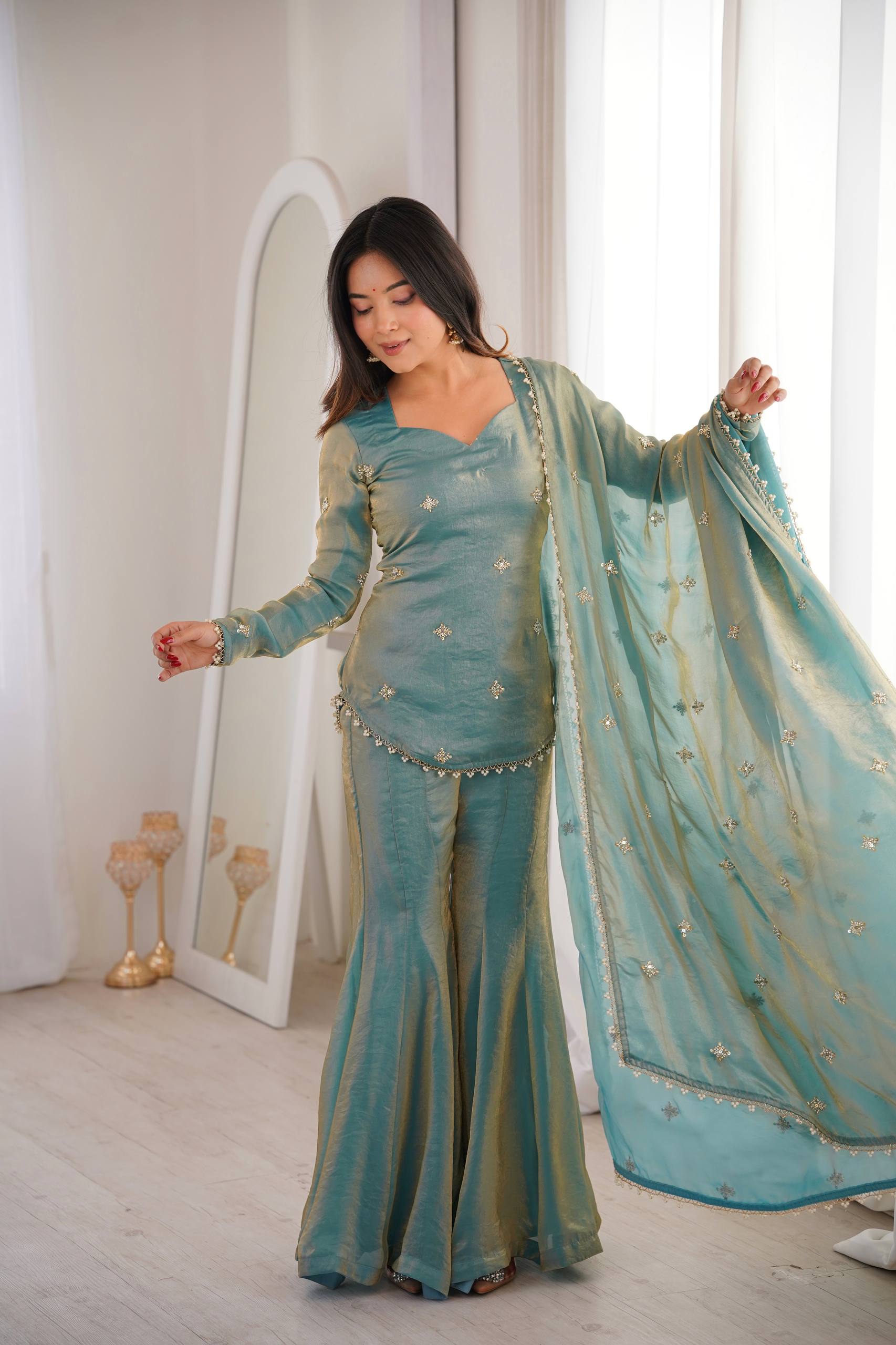Classic Festive Set – Fendy Silk Sharara Designer Wear